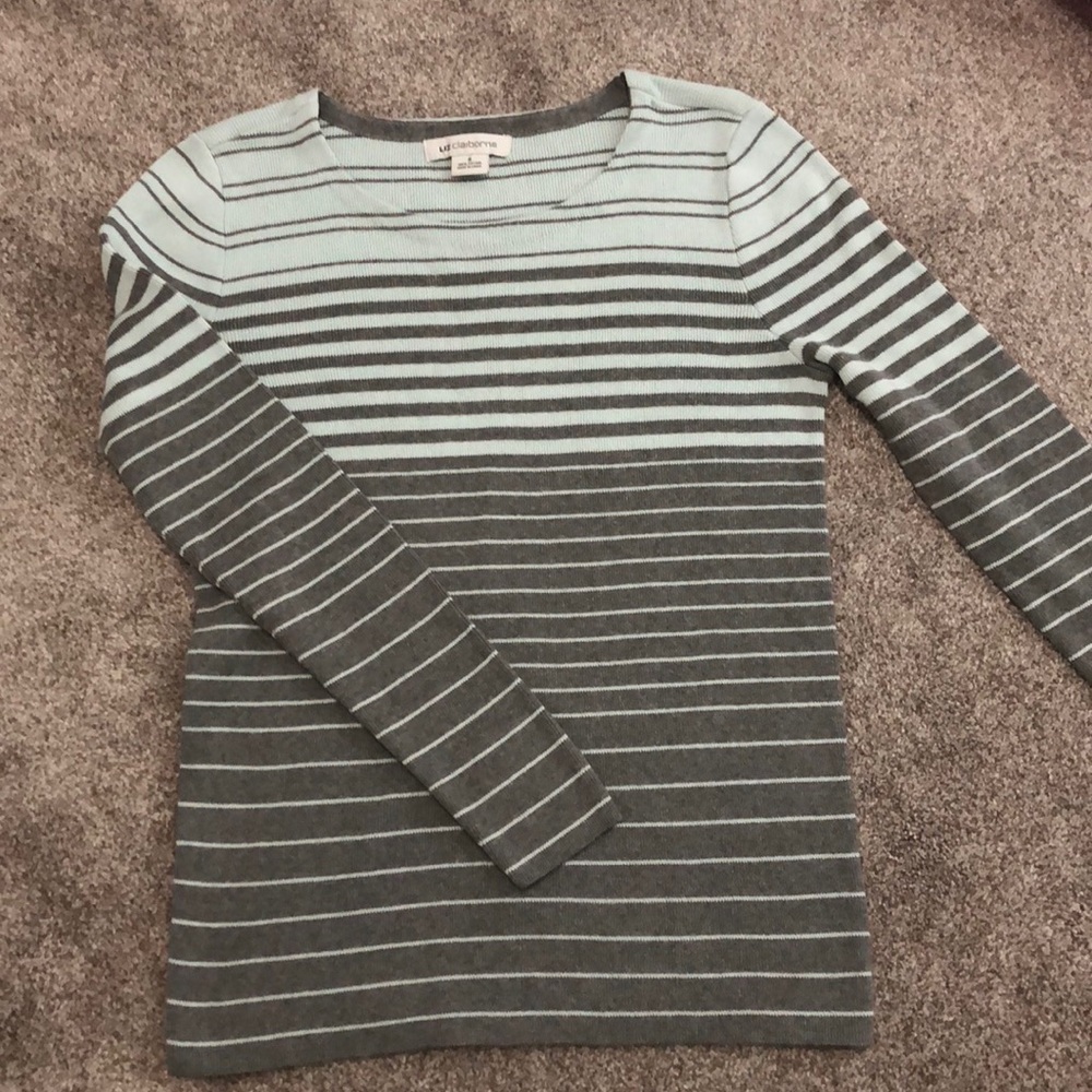 Cozy Liz Claiborne blue/gray striped sweater NWOT